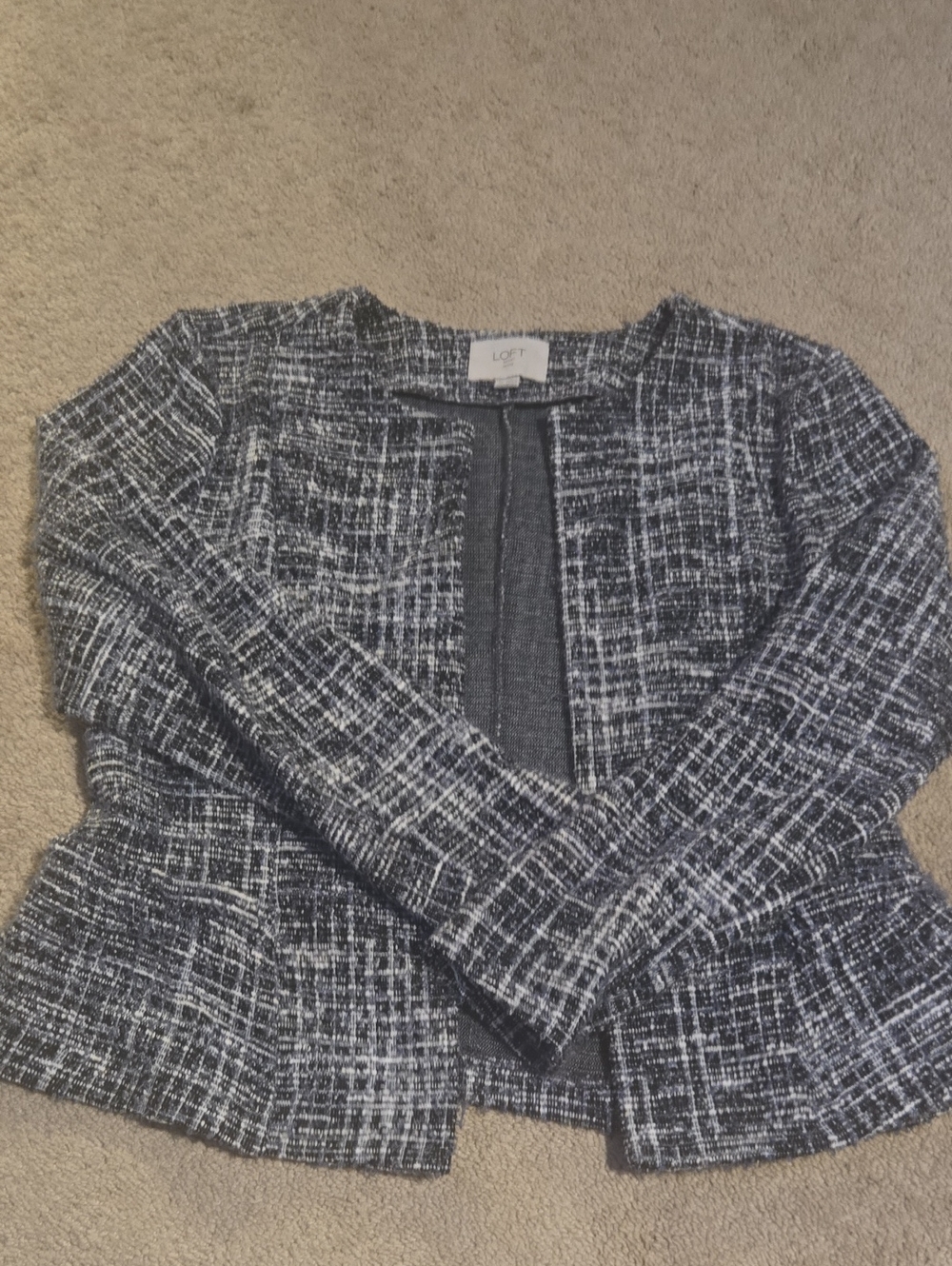 LOFT Blue & White Tweed Collarless Blazer